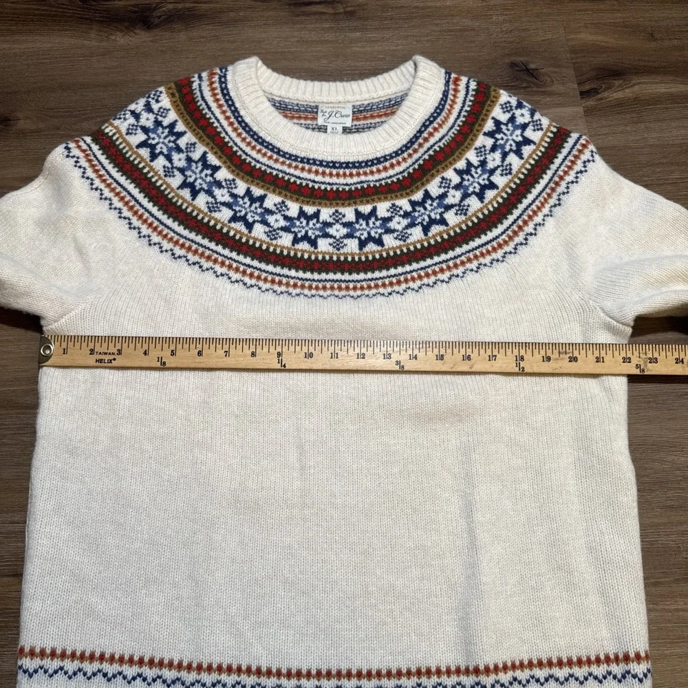 J Crew Sweater Men's XL Beige 100% Lambswool Fair Isle Yoked Crewneck Pullover - Picture 9 of 13
